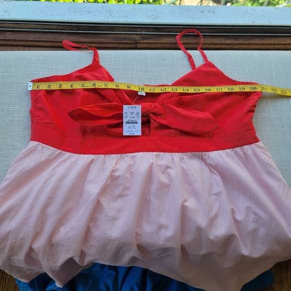 J. Crew 20 Midi Dress Tiered Colorblock Sun Cutout Tie Front Red Blue - Picture 4 of 7